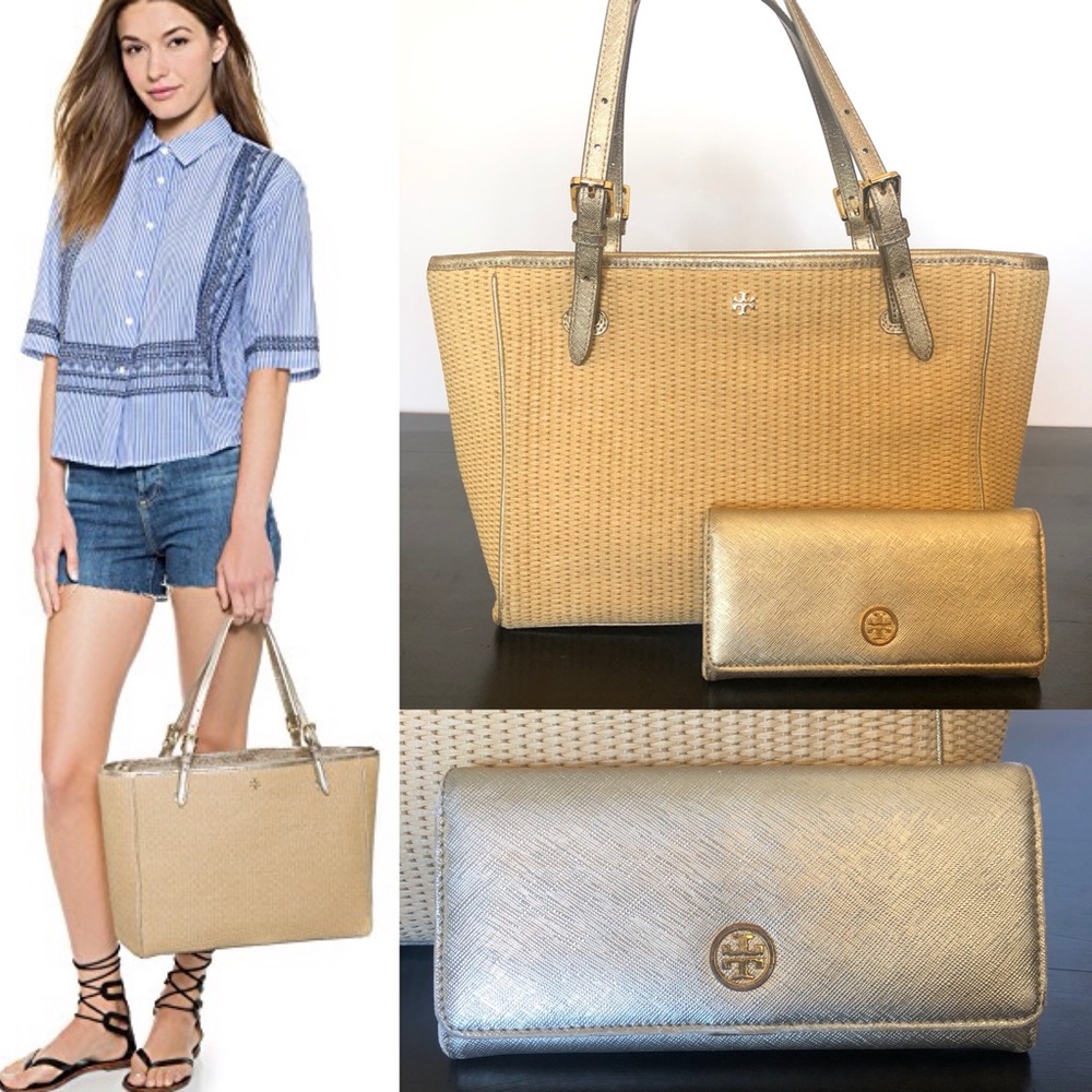 COPY - Tory Burch Metallic York Straw Tote & Wallet
